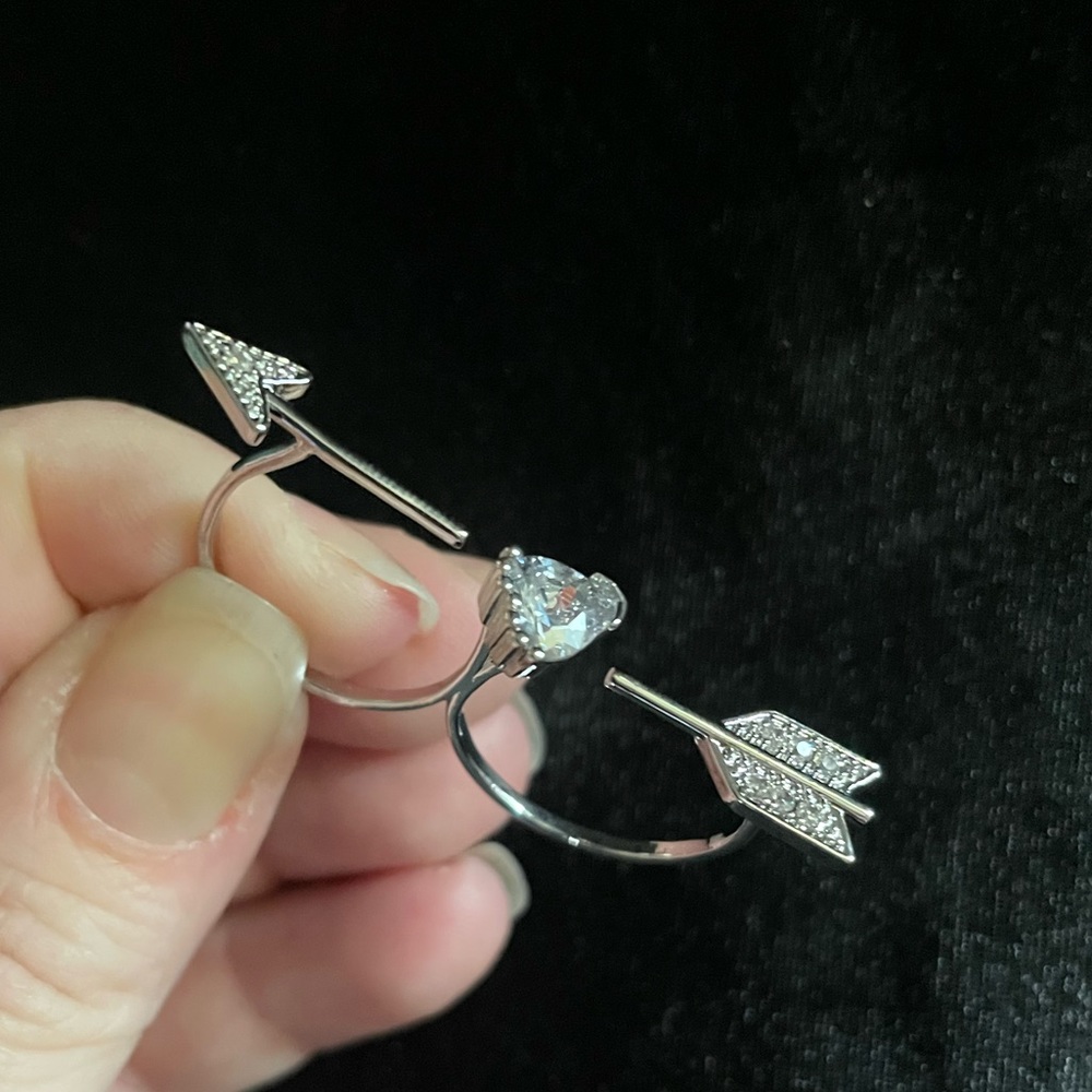 Heart Rhinestone Arrow Ring - Silver - image 5